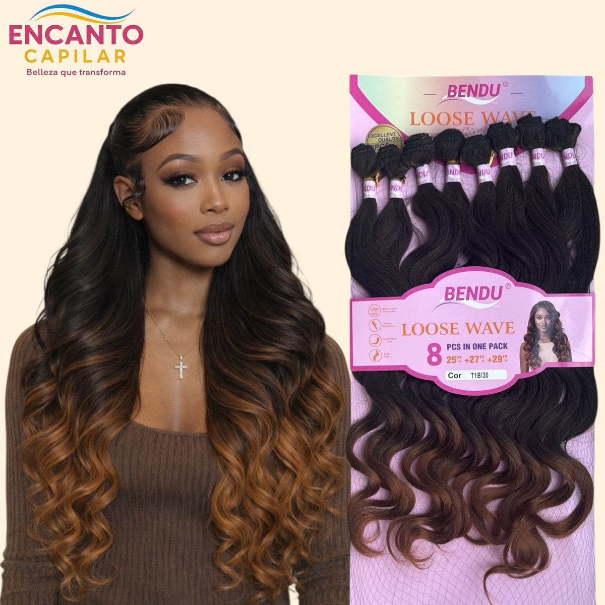 Extensiones de cabello seminatural Onduladas X8 moños - Fibra de Alta Calidad