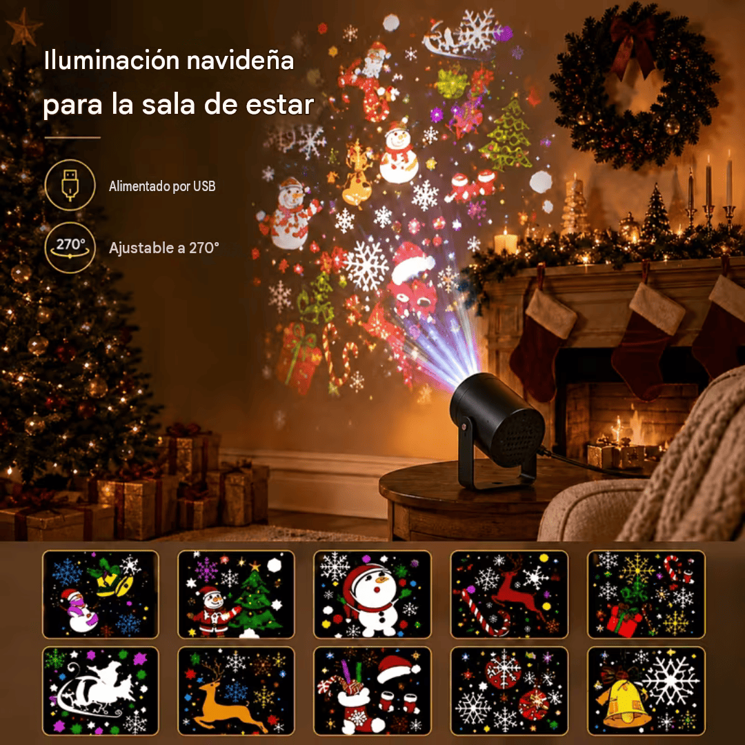 Proyector Led Navidad| Figuras giratorias, ideal para decorar interiores y exteriores.