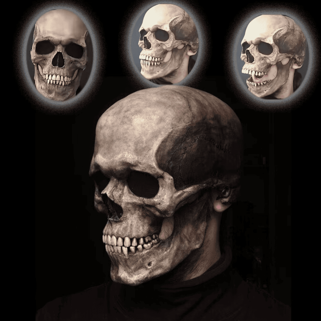 Mascara Calavera de Cabeza Completa Con Mandíbula Móvil| Disfraz de Halloween para hombres y mujeres