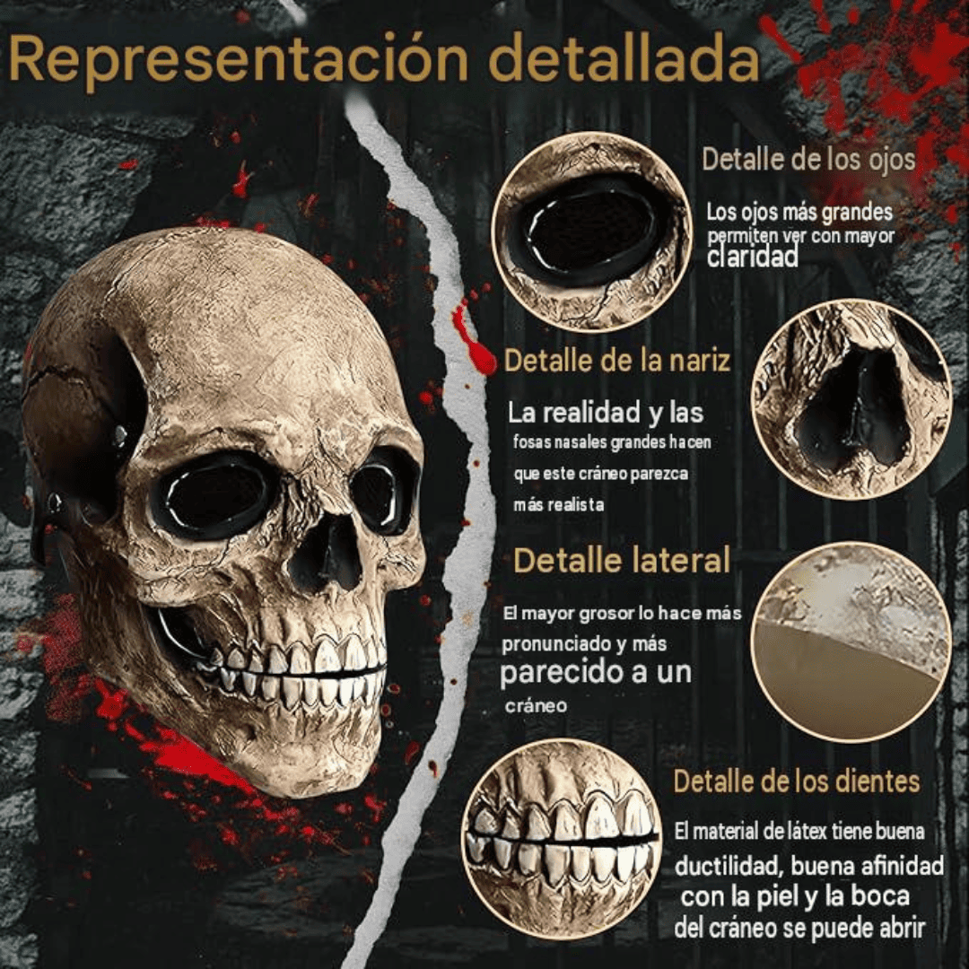 Mascara Calavera de Cabeza Completa Con Mandíbula Móvil| Disfraz de Halloween para hombres y mujeres