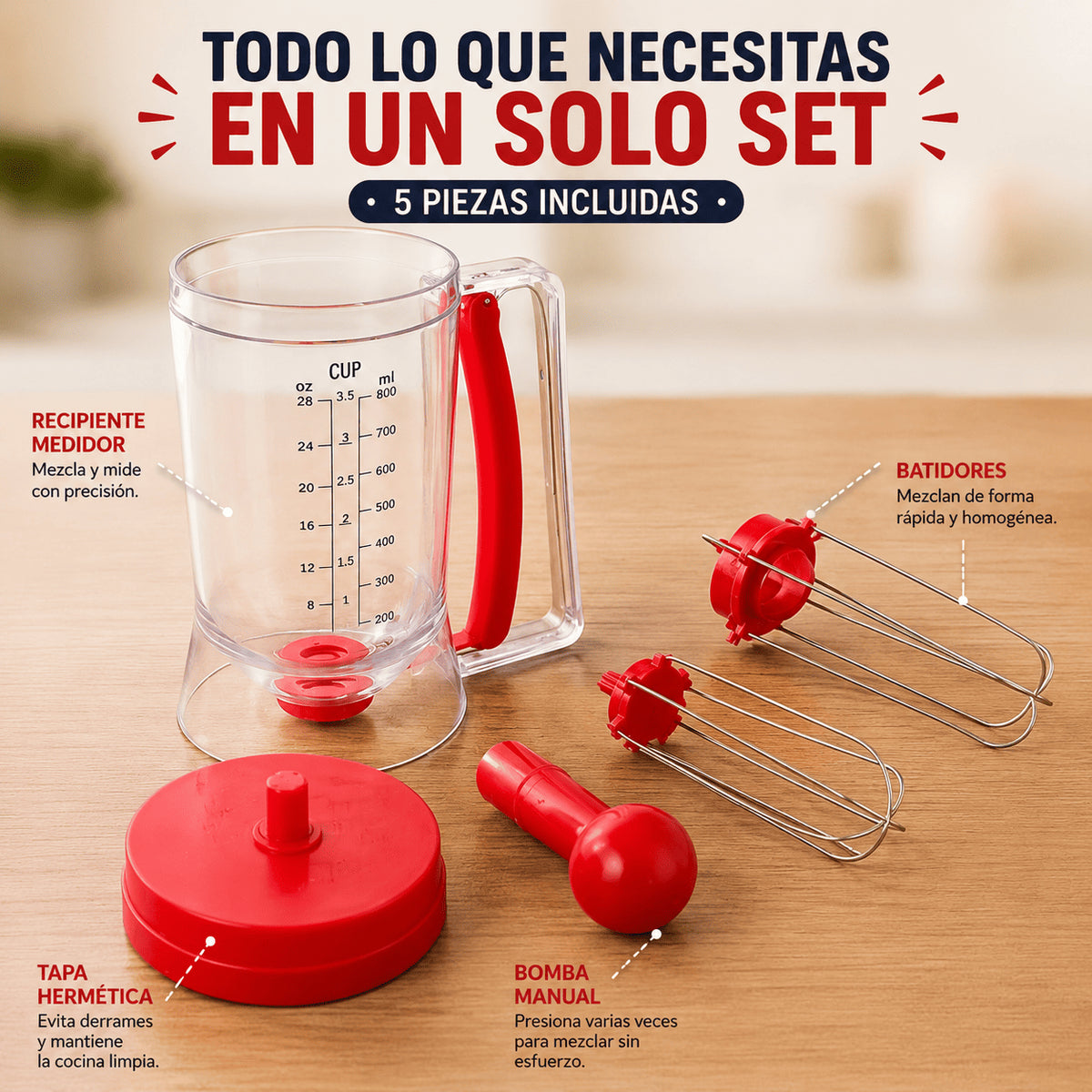 Dispensador de masa para Pancakes| Sin regueros de mezcla en tu cocina