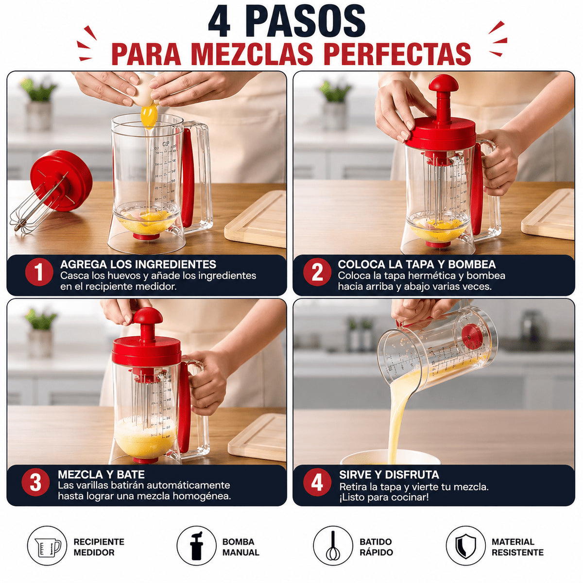 Dispensador de masa para Pancakes| Sin regueros de mezcla en tu cocina
