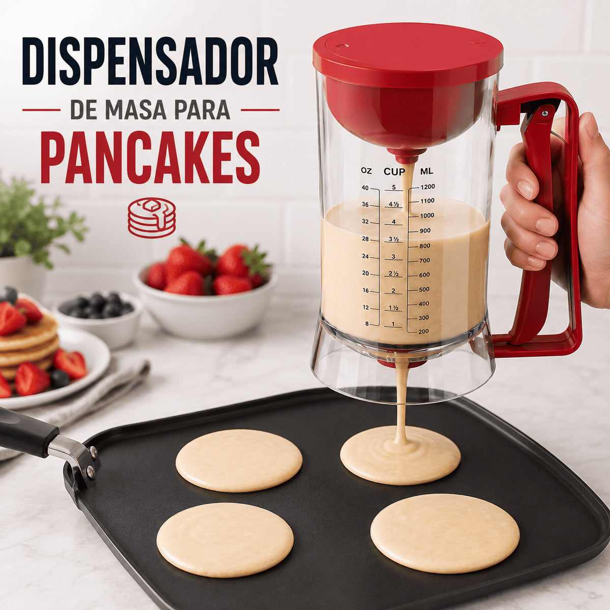 Dispensador de masa para Pancakes| Sin regueros de mezcla en tu cocina